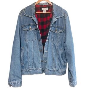 Sun River Vintage 90s Y2K  Buffalo Plaid Lined Denim Jacket Workwear Trucker M